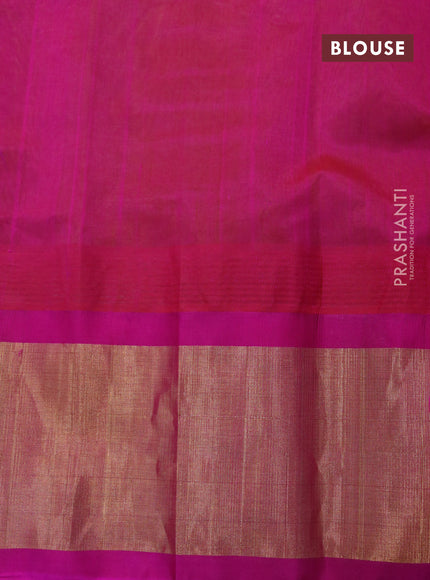 Kuppadam silk cotton saree mustard yellow and pink with plain body and temple design zari woven border