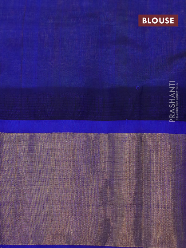 Kuppadam silk cotton saree dual shade of light green and blue with plain body and temple design zari woven border