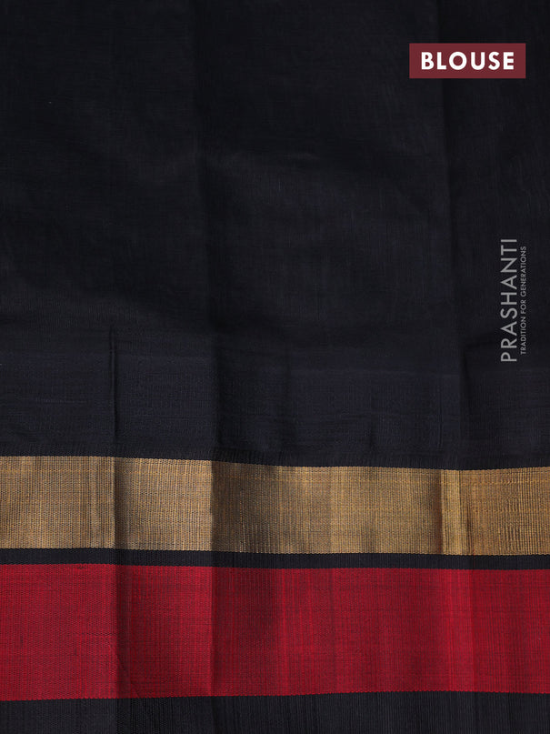 Kuppadam silk cotton saree grey and black with plain body and temple design zari woven simple border