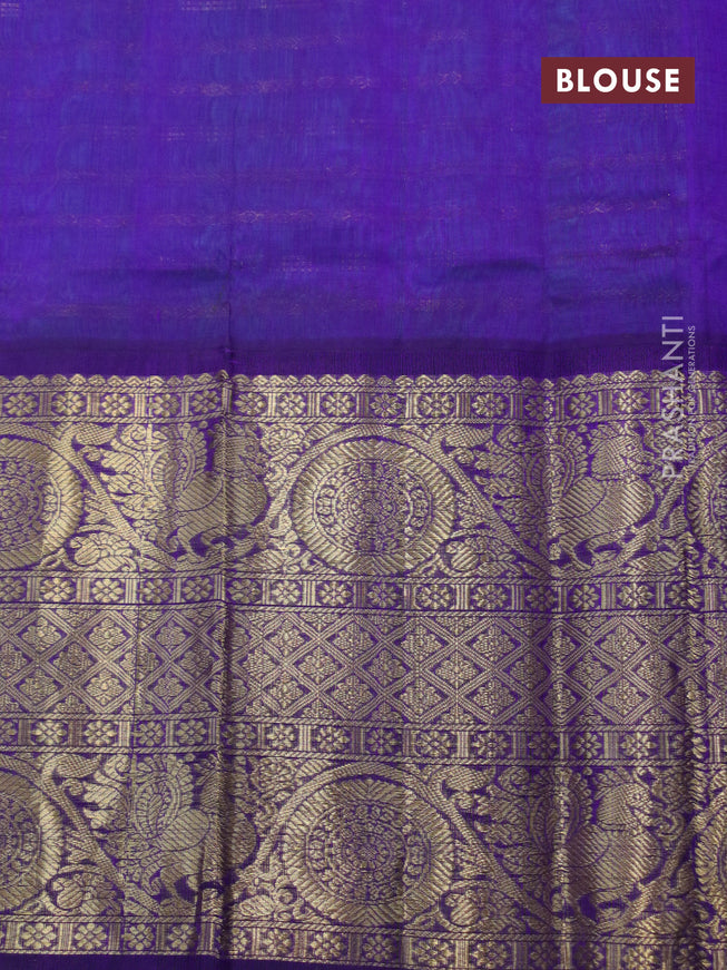 Kuppadam silk cotton saree teal blue and violet with allover zari weaves and long rich zari woven border