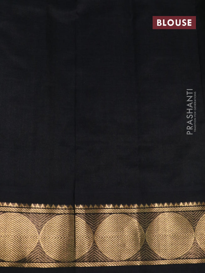 Silk cotton saree light green and black with plain body and rudhraksha zari woven korvai border