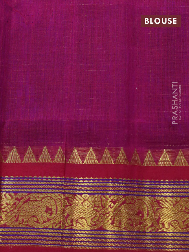 Silk cotton saree blue and pink with allover zari checked pattern and zari woven korvai border