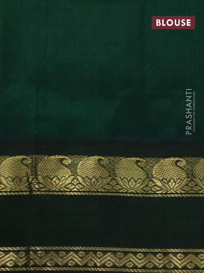 Silk cotton saree sandal and bottle green with plain body and rettapet zari woven korvai border