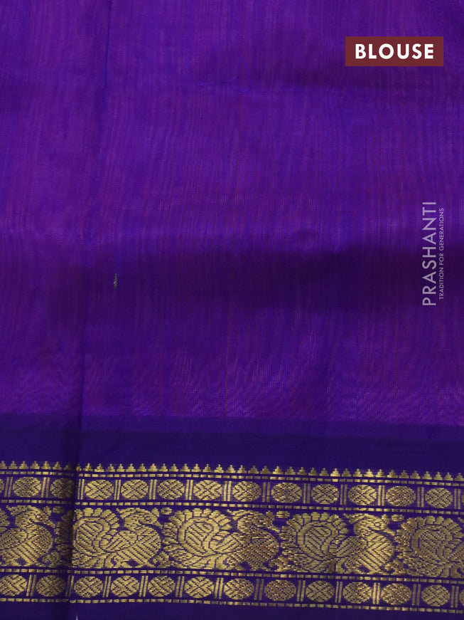 Silk cotton saree peach pink and blue with plain body and zari woven korvai border