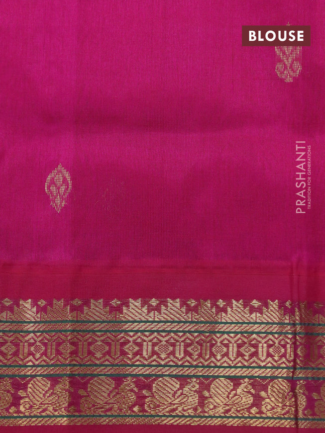 Silk cotton saree mango yellow and pink with zari woven buttas and zari woven korvai border