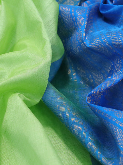 Silk cotton saree pista green and cs blue with plain body and temple design zari woven border