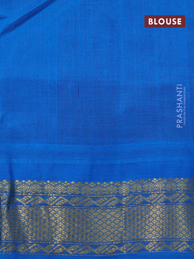 Silk cotton saree magenta pink and cs blue with plain body and zari woven korvai border