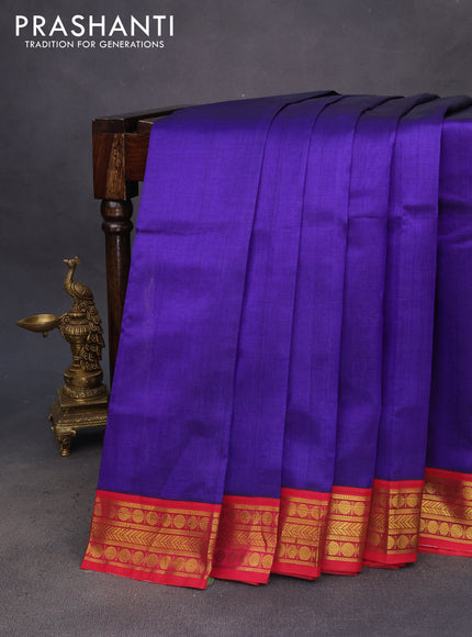 Silk cotton saree blue and pink with plain body and zari woven korvai border