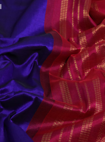 Silk cotton saree blue and pink with plain body and zari woven korvai border