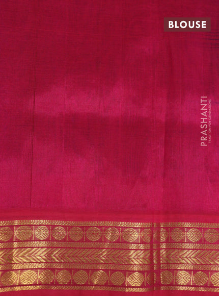 Silk cotton saree blue and pink with plain body and zari woven korvai border