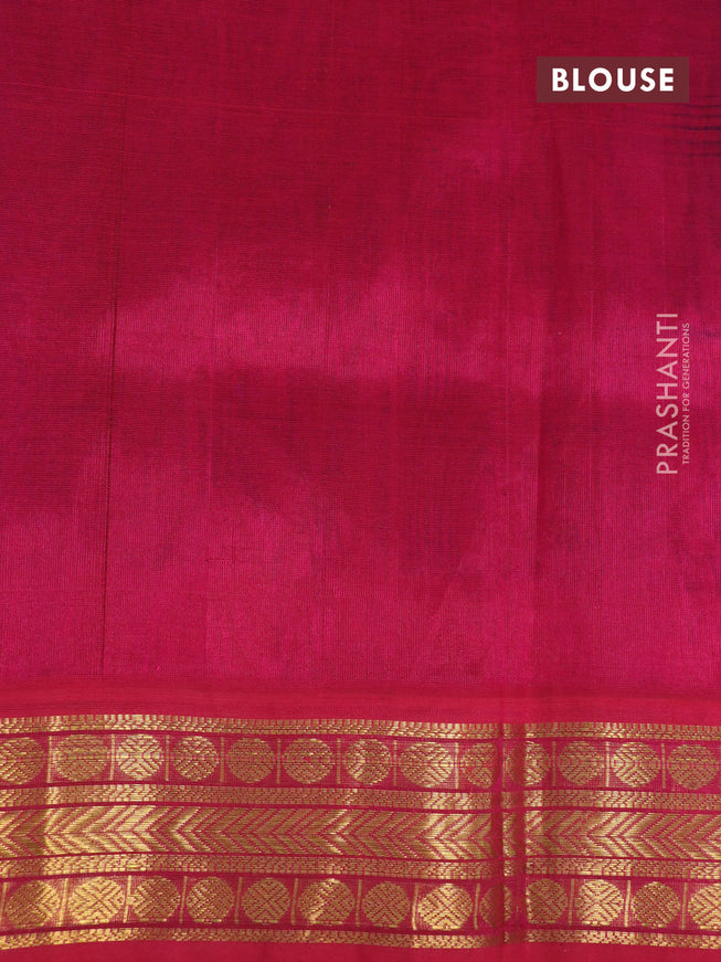 Silk cotton saree blue and pink with plain body and zari woven korvai border