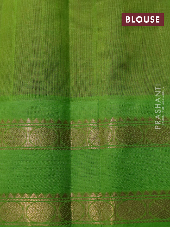 Silk cotton saree red and light green with allover zari woven checked pattern and rettapet zari woven korvai border