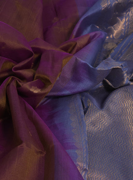 Silk cotton saree dual shade of brownish purple and dual shade of grey with zari woven buttas and zari woven korvai border