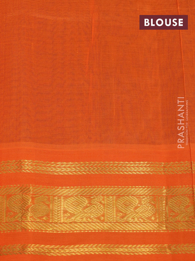 Silk cotton saree blue and orange with zari woven buttas and zari woven korvai border