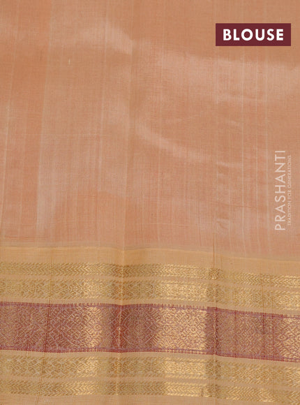 Silk cotton saree orange and sandal with allover zari checks & buttas and zari woven korvai border