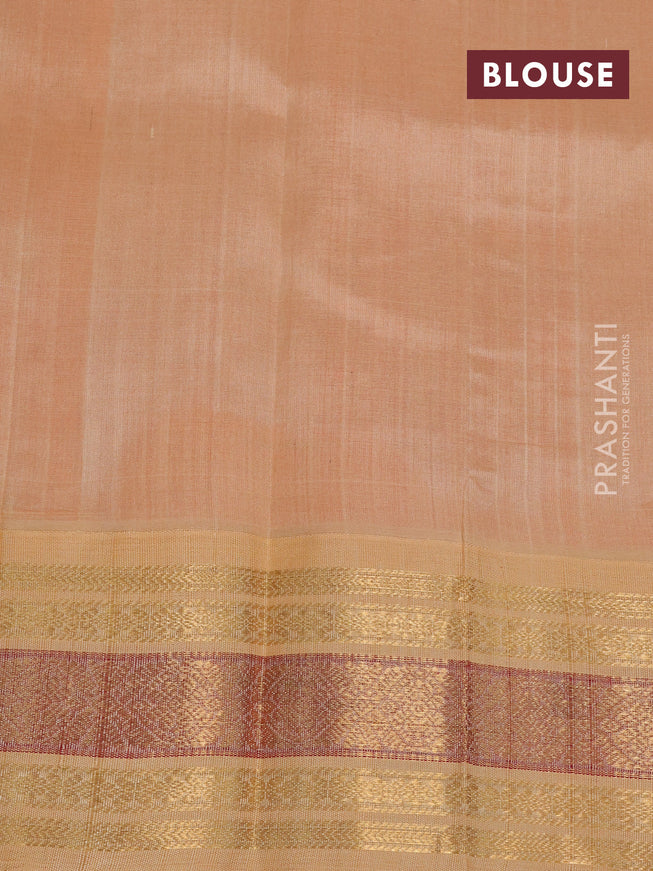 Silk cotton saree orange and sandal with allover zari checks & buttas and zari woven korvai border