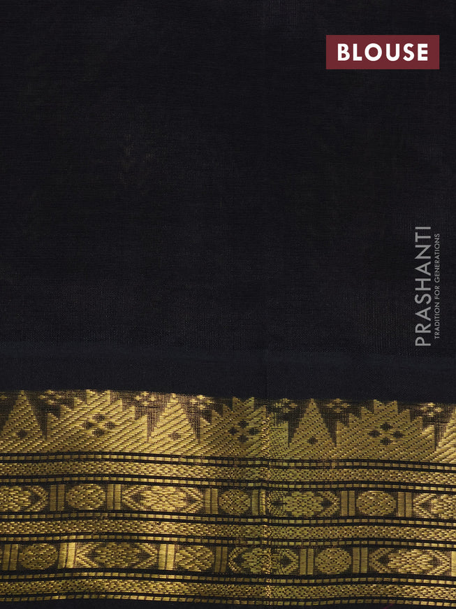 Silk cotton saree sandal and black with plain body and zari woven korvai border