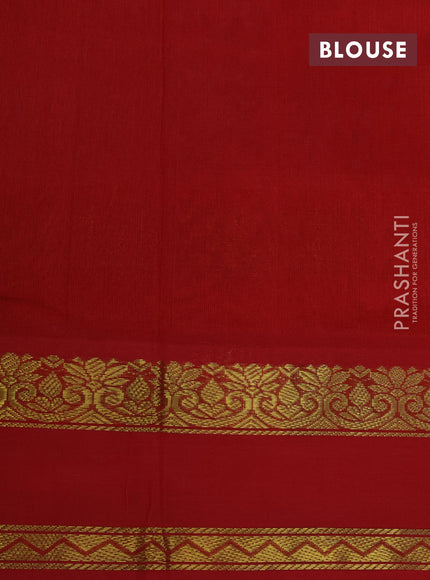 Silk cotton saree pastel grey and red with plain body and rettapet zari woven korvai border