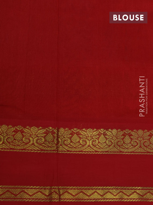 Silk cotton saree pastel grey and red with plain body and rettapet zari woven korvai border