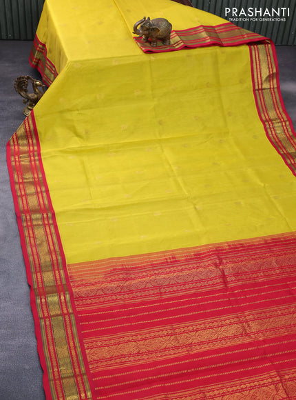 Silk cotton saree yellow and red with zari woven buttas and zari woven korvai border