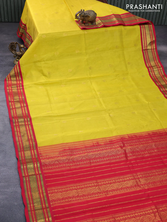 Silk cotton saree yellow and red with zari woven buttas and zari woven korvai border