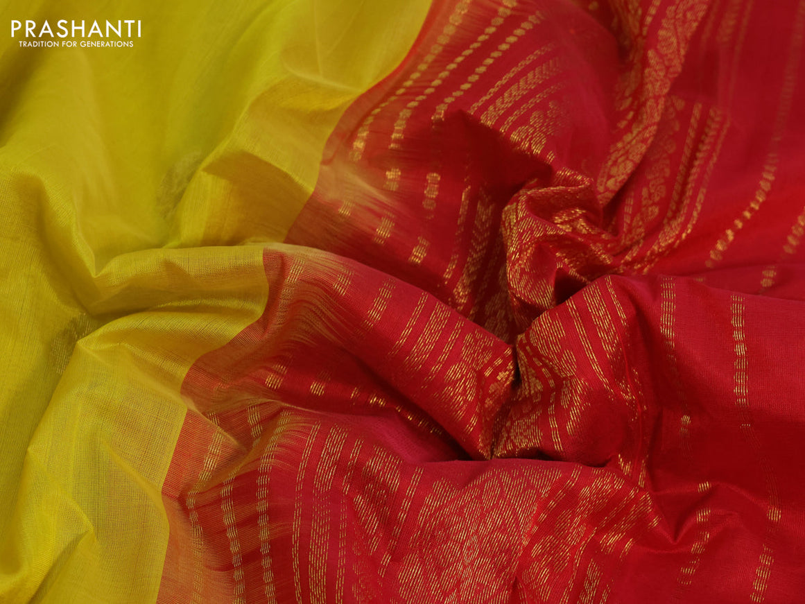 Silk cotton saree yellow and red with zari woven buttas and zari woven korvai border