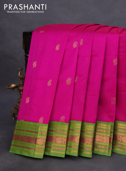 Silk cotton saree pink and light green with annam & paisley zari woven buttas and zari woven korvai border