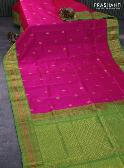 Silk cotton saree pink and light green with annam & paisley zari woven buttas and zari woven korvai border