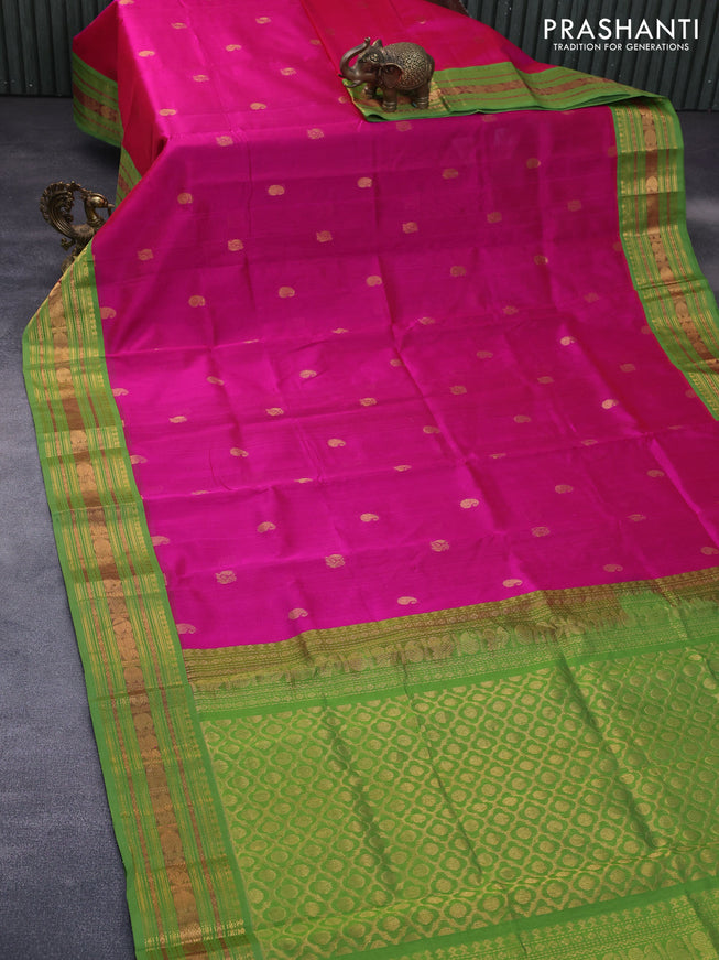 Silk cotton saree pink and light green with annam & paisley zari woven buttas and zari woven korvai border