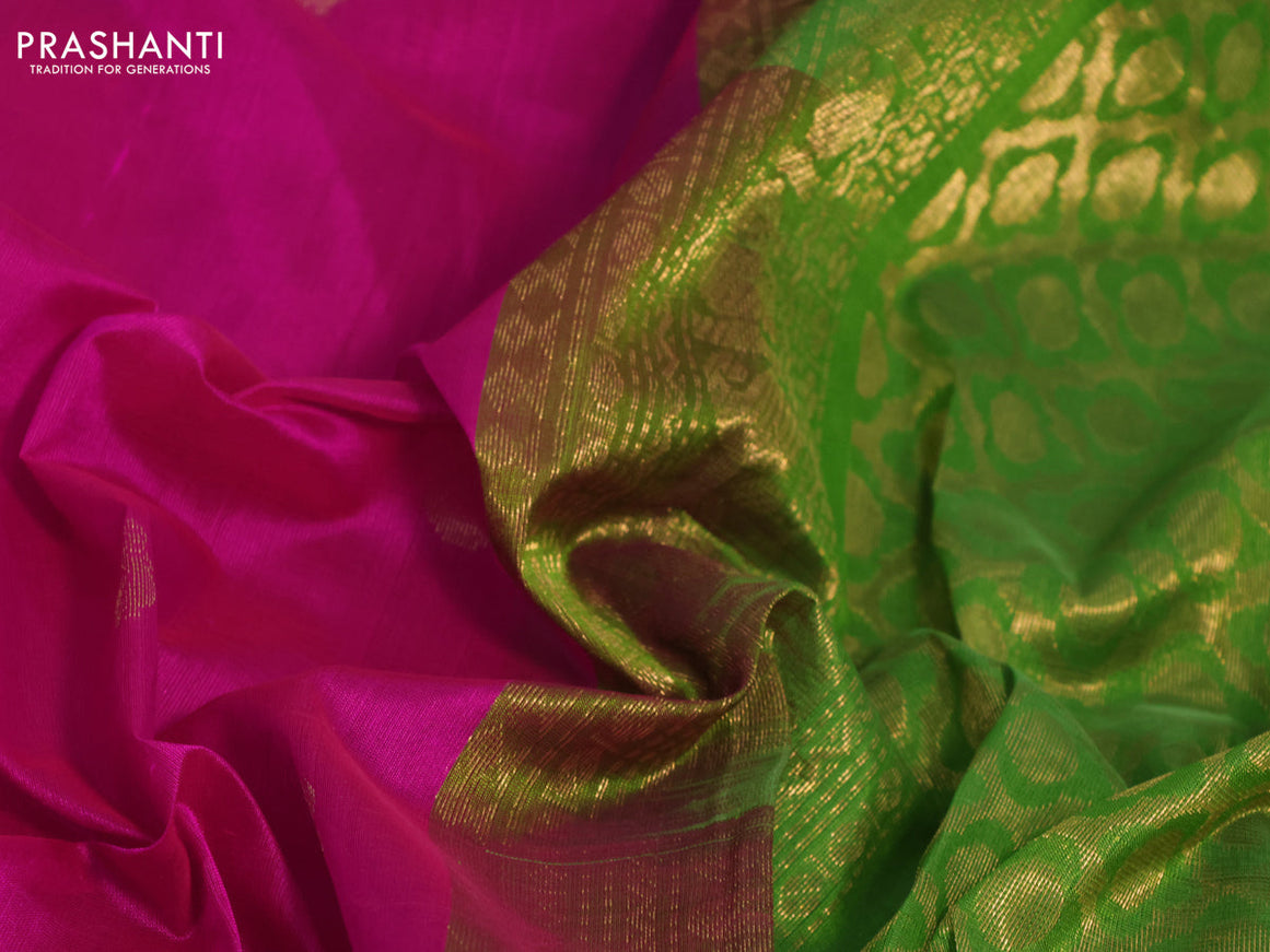 Silk cotton saree pink and light green with annam & paisley zari woven buttas and zari woven korvai border