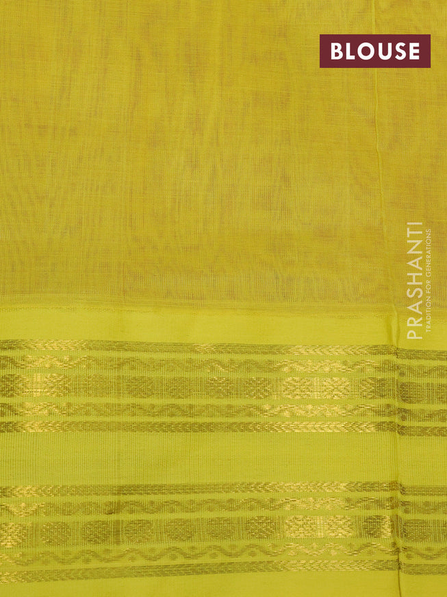 Silk cotton saree peach pink and yellow with plain body and rettapet zari woven korvai border