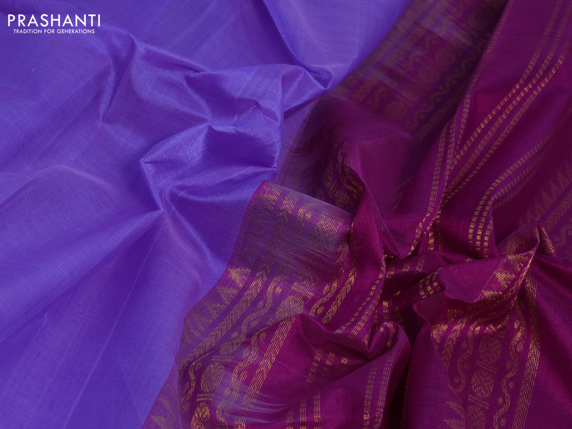 Silk cotton saree lavender shade and purple with plain body and rettapet zari woven korvai border