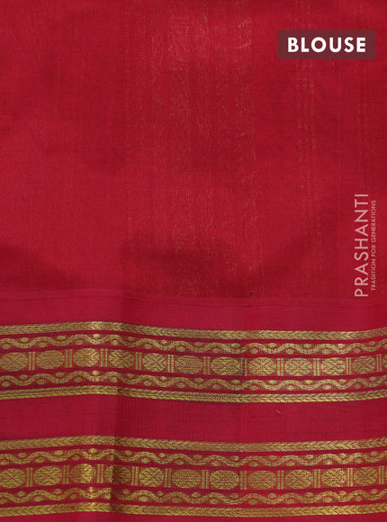 Silk cotton saree dual shade of greenish blue and red with plain body and rettapet zari woven korvai border