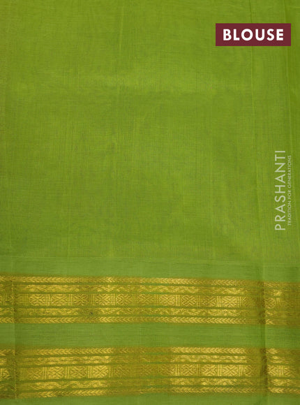 Silk cotton saree candy pink and light green with plain body and rettapet zari woven korvai border