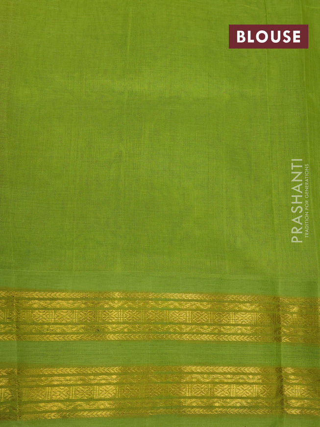 Silk cotton saree candy pink and light green with plain body and rettapet zari woven korvai border