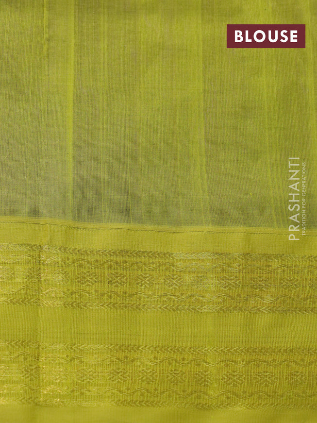 Silk cotton saree deep violet and yellow with plain body and rettapet zari woven korvai border