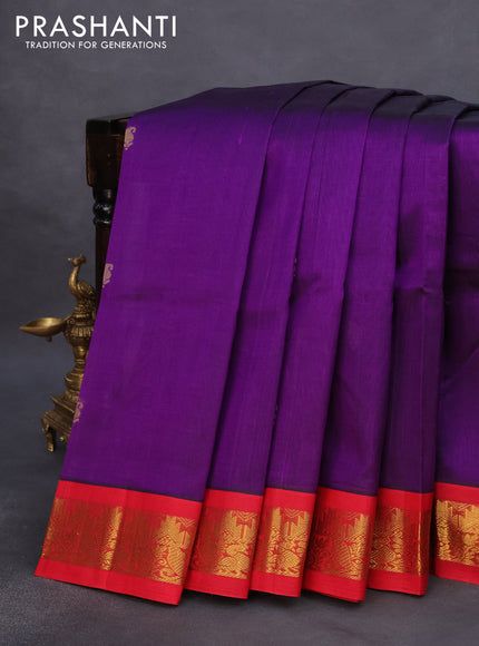 Silk cotton saree violet and red with paisley zari woven buttas and zari woven korvai border