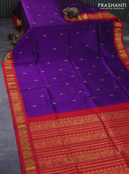 Silk cotton saree violet and red with paisley zari woven buttas and zari woven korvai border