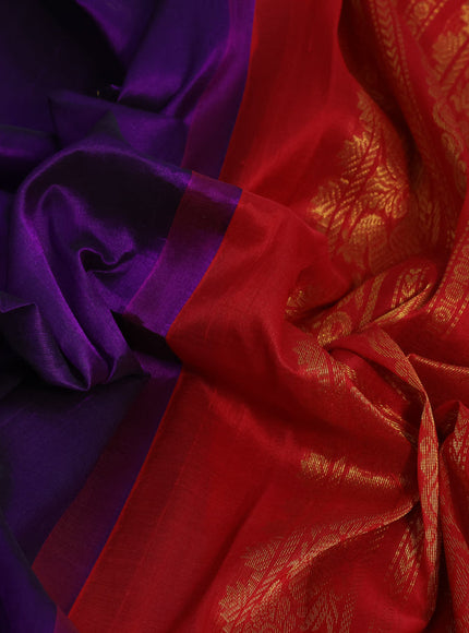 Silk cotton saree violet and red with paisley zari woven buttas and zari woven korvai border