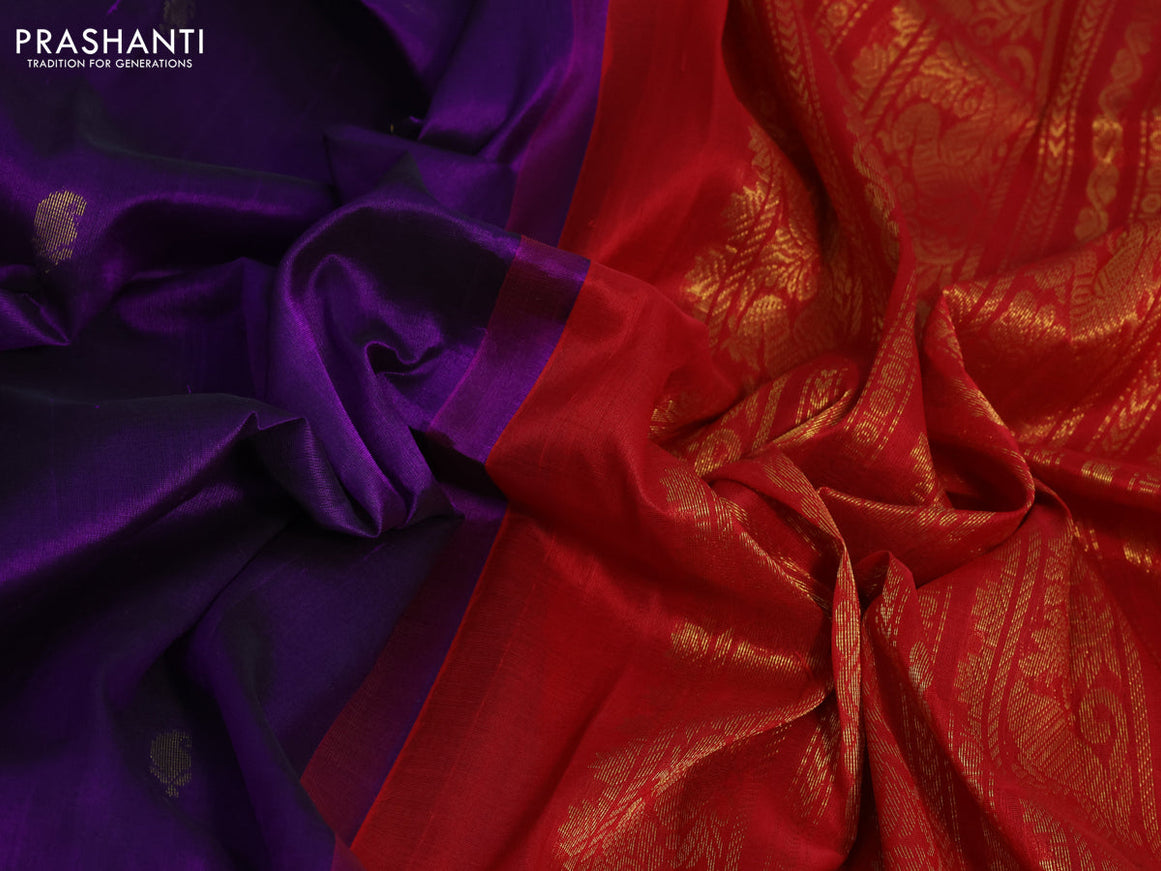 Silk cotton saree violet and red with paisley zari woven buttas and zari woven korvai border