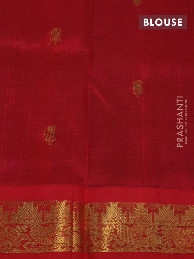 Silk cotton saree violet and red with paisley zari woven buttas and zari woven korvai border