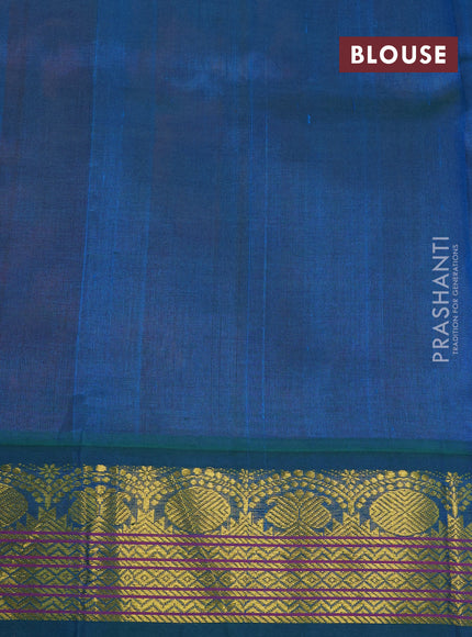 Silk cotton saree orange and dual shade of cs blue with plain body and zari woven korvai border