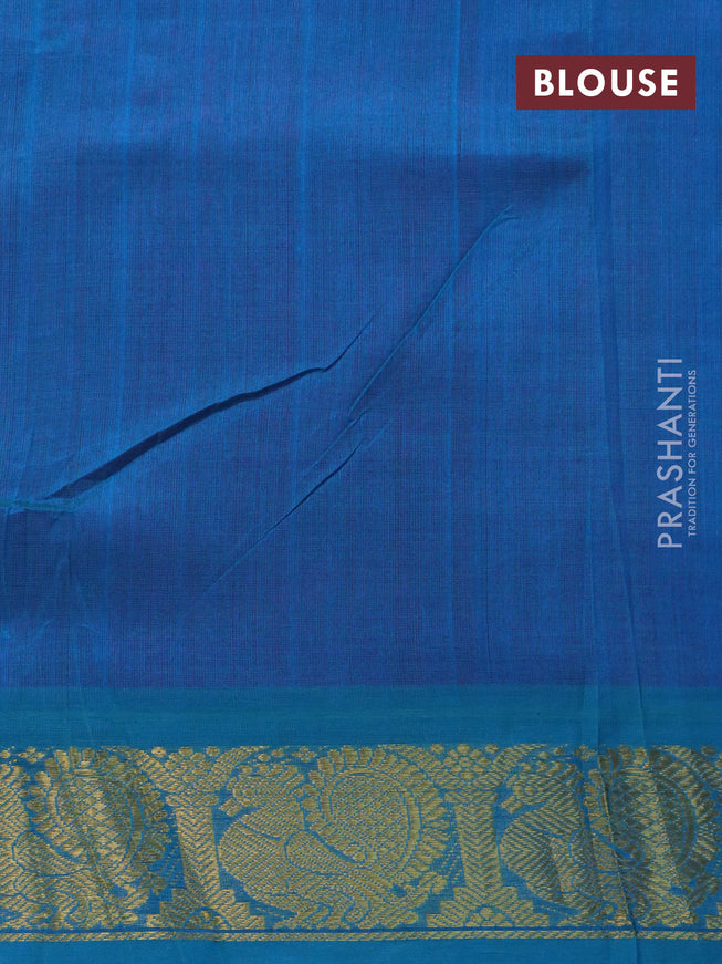 Silk cotton saree dark pink and dual shade of teal blue with plain body and annam zari woven korvai border