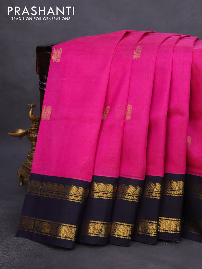 Silk cotton saree dark pink and navy blue with annam zari woven buttas and rettapet zari woven korvai border