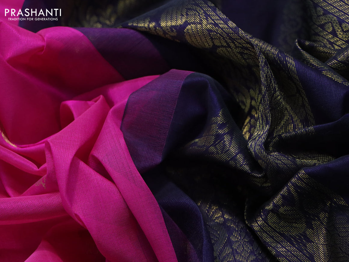 Silk cotton saree dark pink and navy blue with annam zari woven buttas and rettapet zari woven korvai border