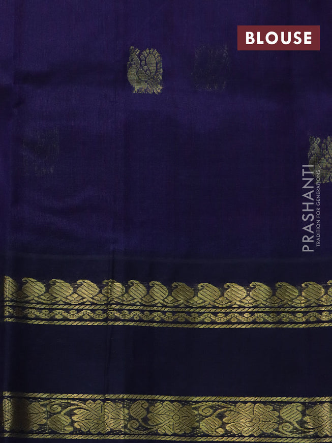 Silk cotton saree dark pink and navy blue with annam zari woven buttas and rettapet zari woven korvai border