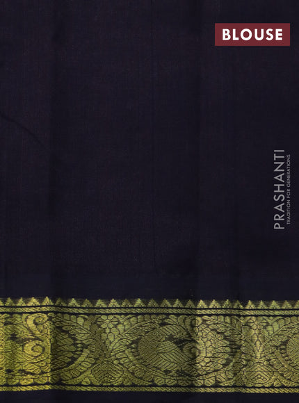 Silk cotton saree blue and dark coffee brown with annam zari woven buttas and zari woven korvai border