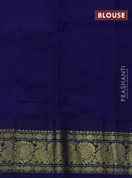 Silk cotton saree blue and navy blue with plain body and annam zari woven korvai border