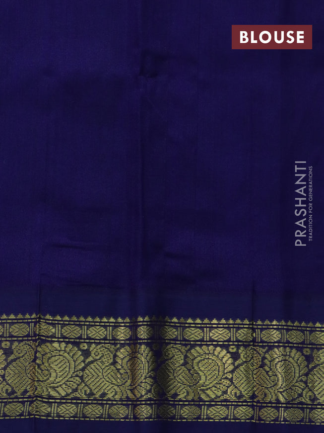 Silk cotton saree blue and navy blue with plain body and annam zari woven korvai border