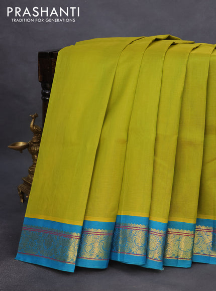 Silk cotton saree light green and dual shade of cs blue with plain body and zari woven korvai border